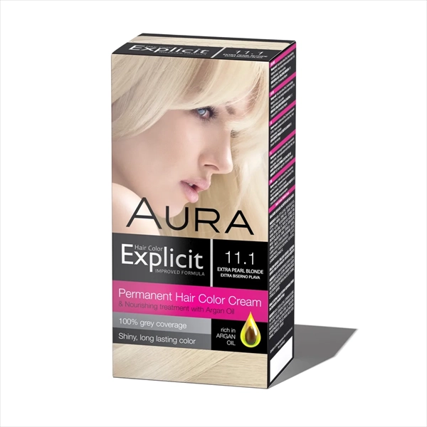 AURA EXPLICIT BOJA ZA KOSU 11.1 EXTRA BISERNO PLAVA