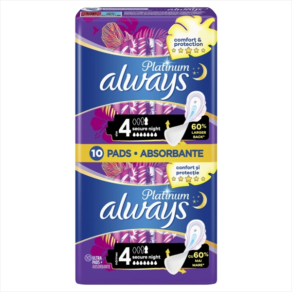 ALWAYS PLATINUM HIGIJENSKI ULOŠCI SECURE NIGHT VELIČINA 4 10KOM